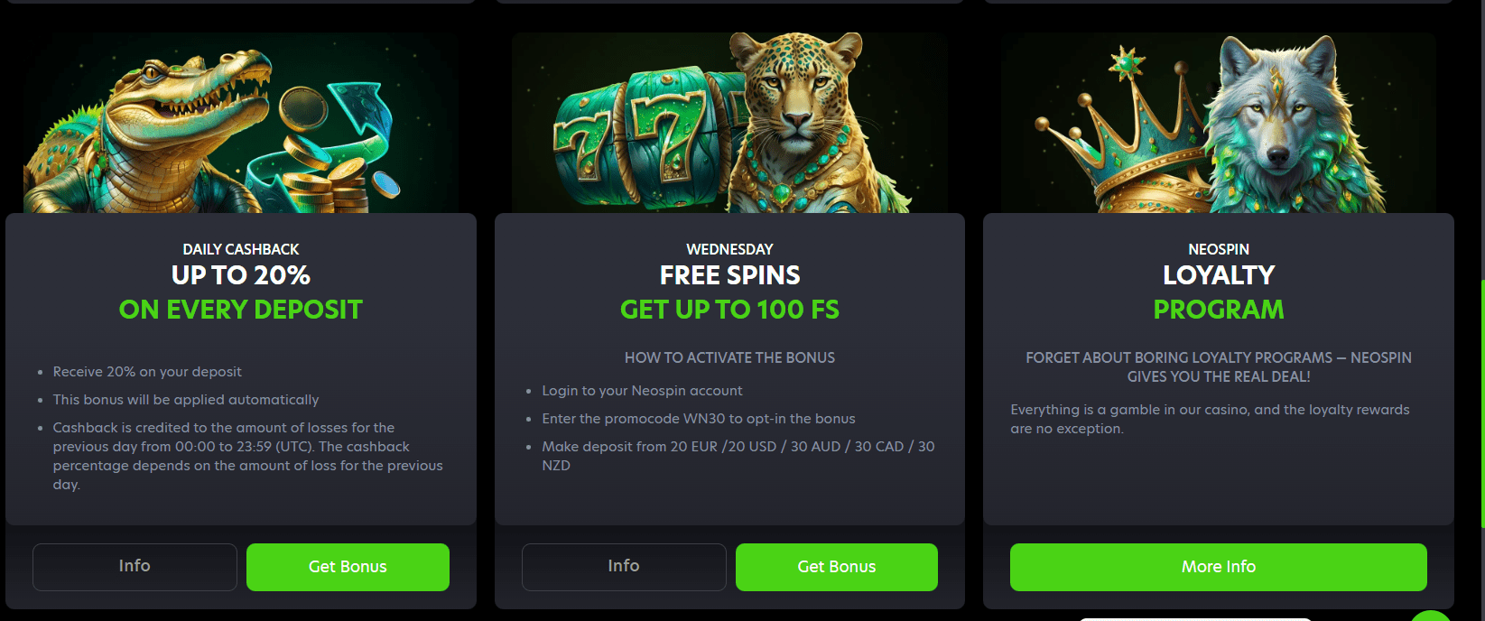 Neospin free spins bonuses