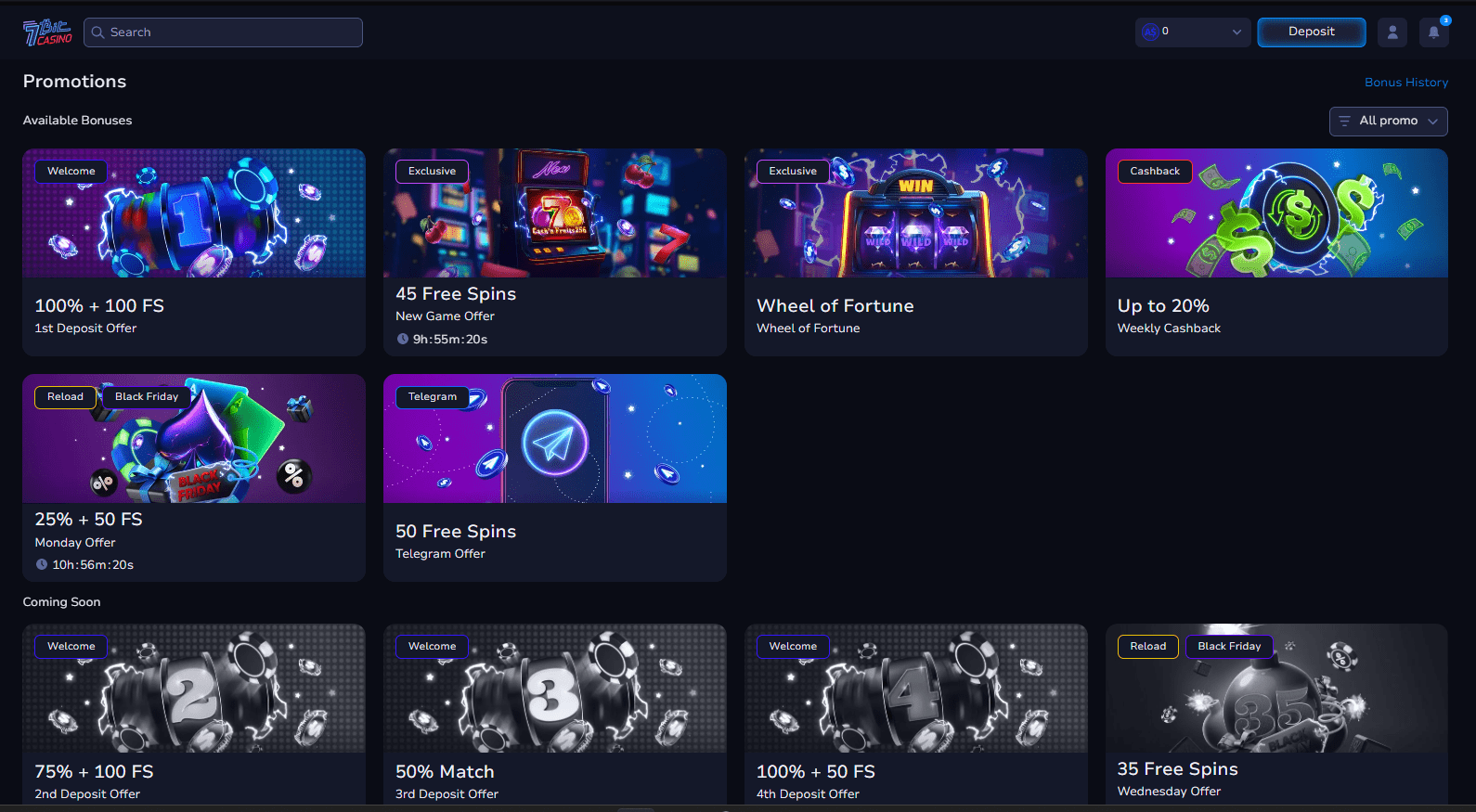 7Bit Casino Available Bonuses