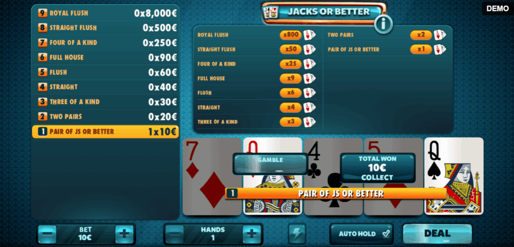 Jacks or Better example 3