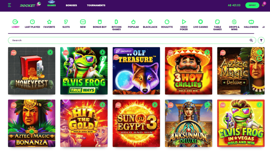 Rocket Casino game lobby