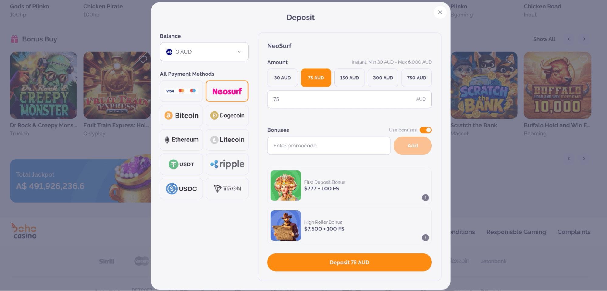 Boho Casino deposit options