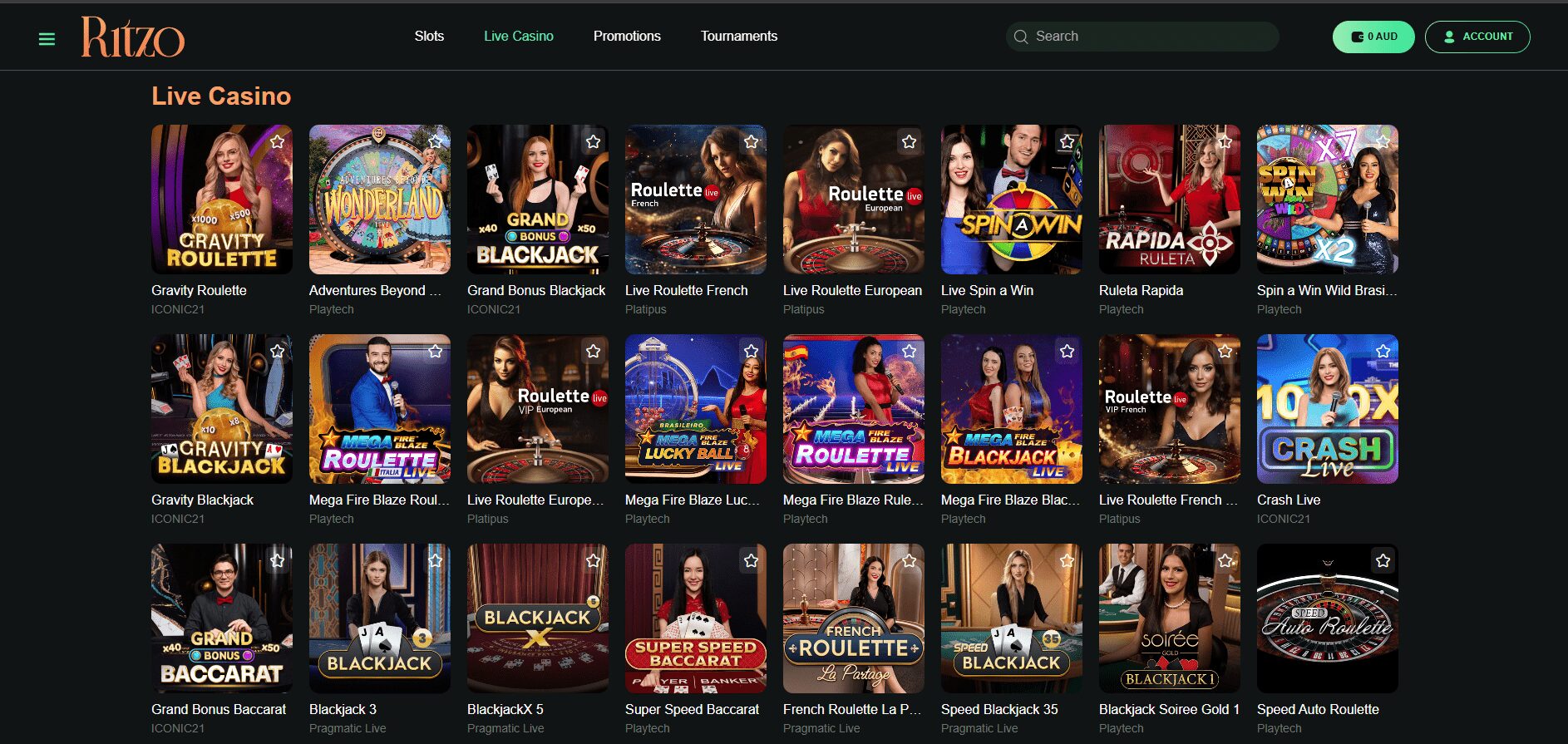 Ritzo Live Casino Games