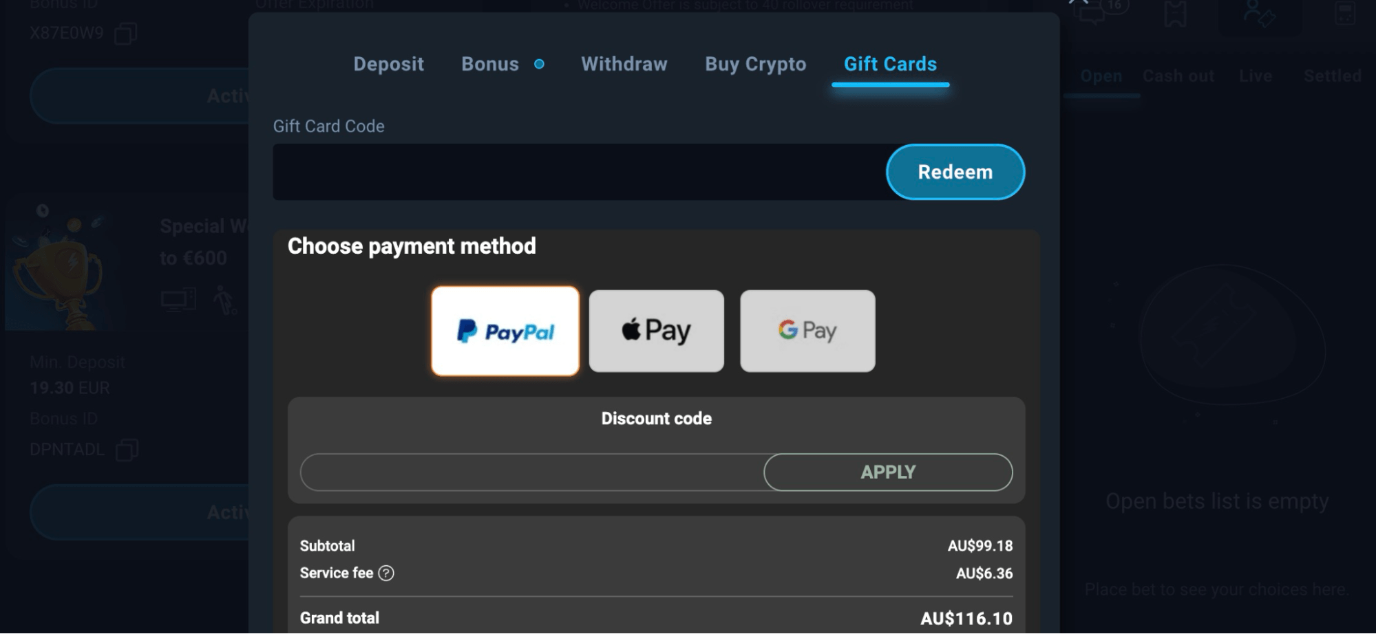 Thunderpick Casino wallet
