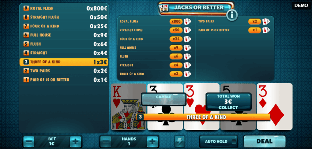 Jacks or Better scenario 1.1