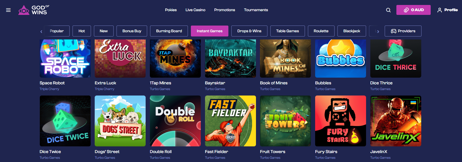 God of Wins Casino instant games