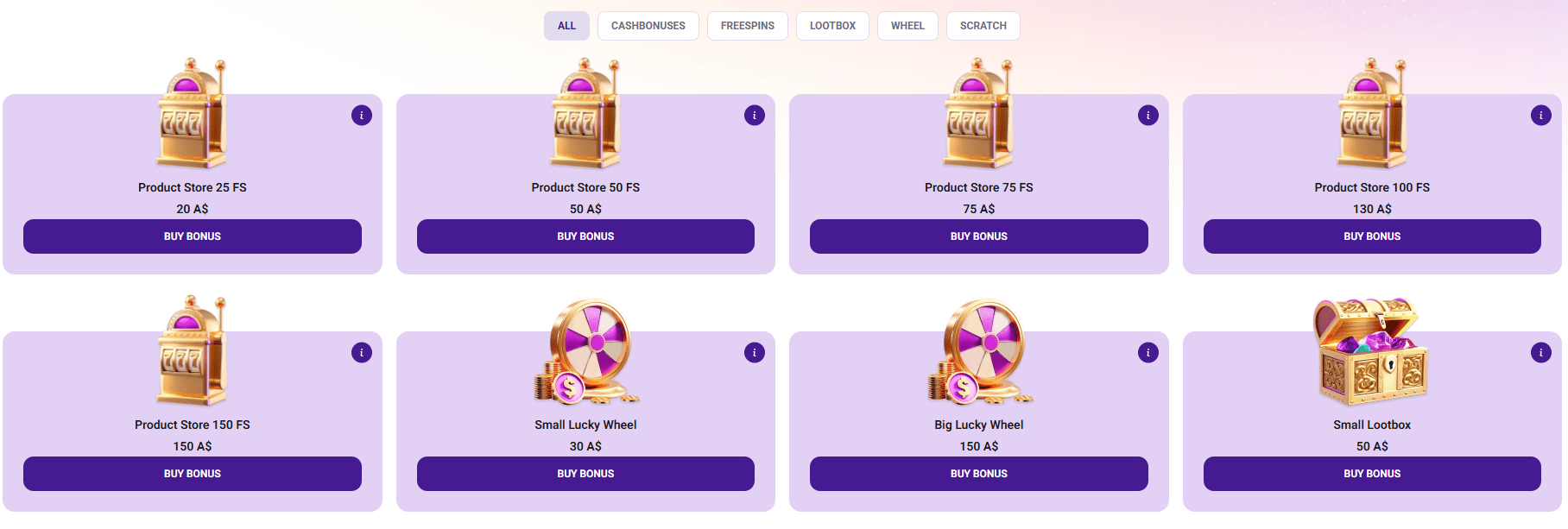 CrownSlots Casino Bonus Store prizes