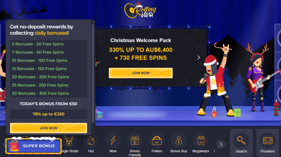 Rolling Slots Xmas welcome pack