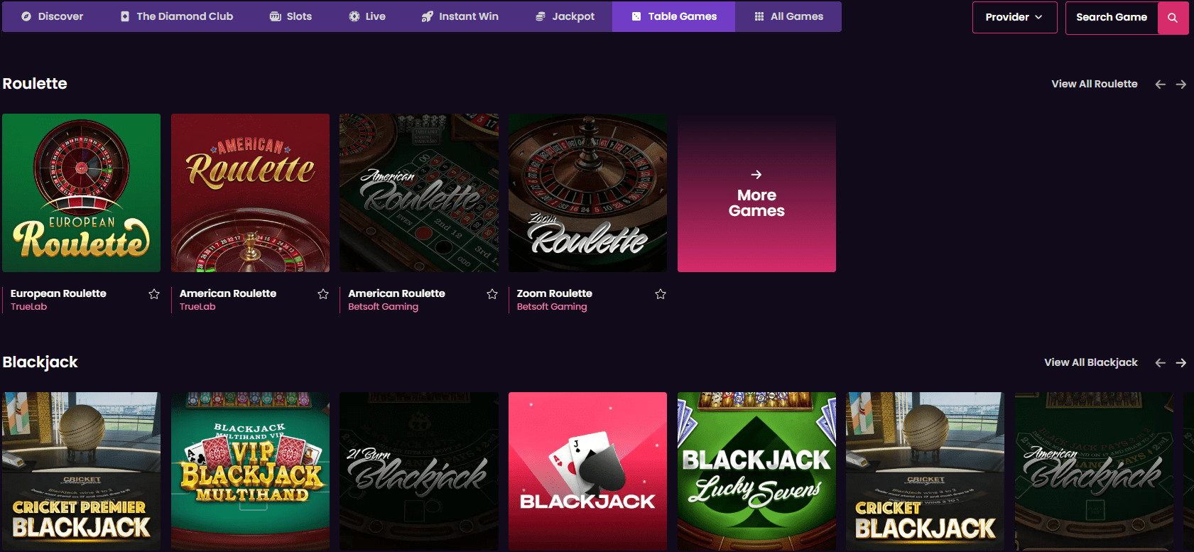 Vegas Now Casino table games