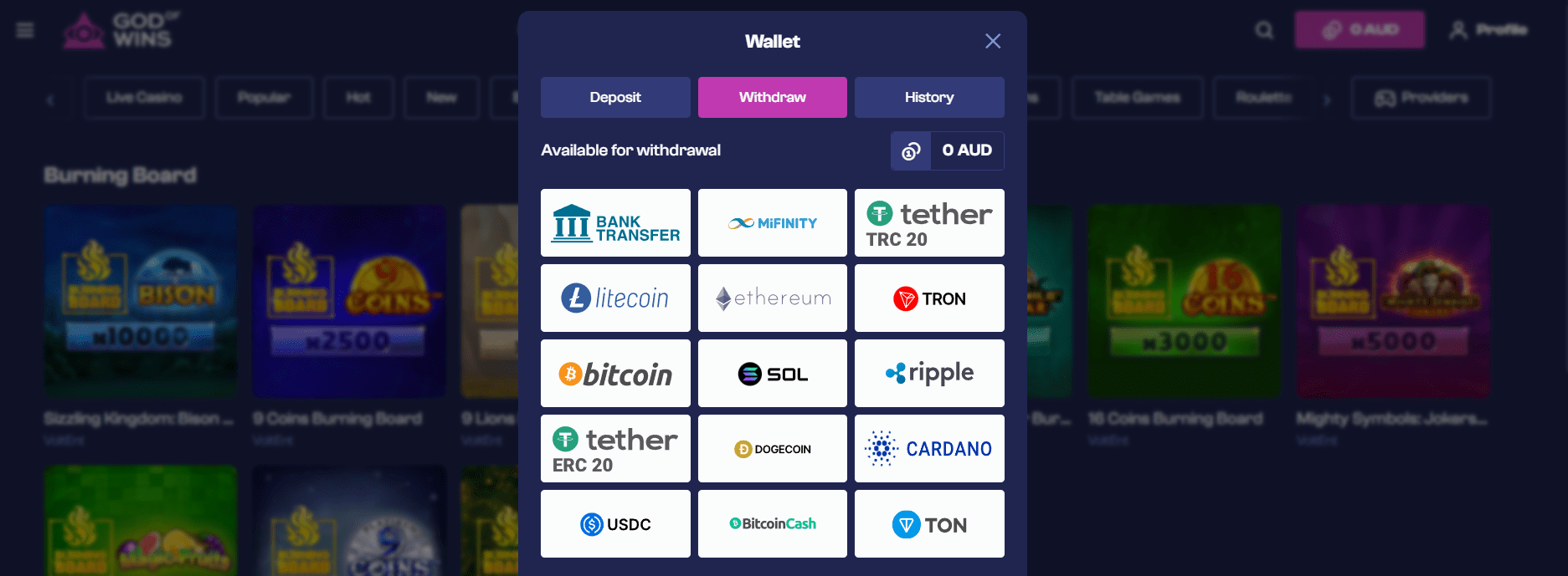 God of Wins Casino withdrawal options