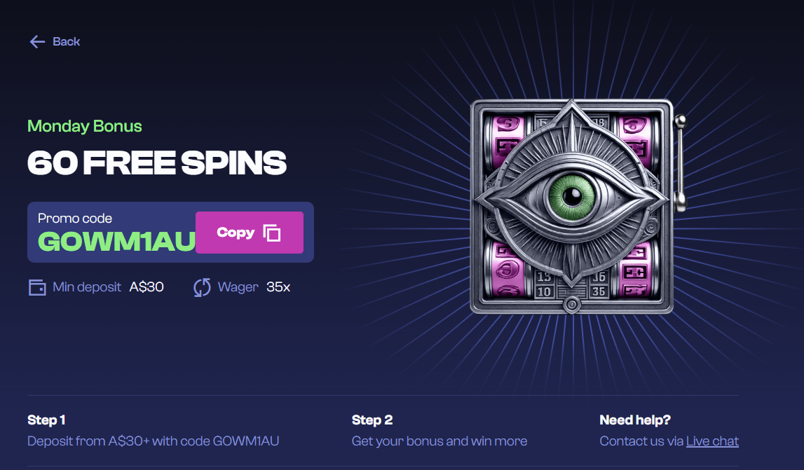 God of Wins Casino Monday Free Spins Bonus