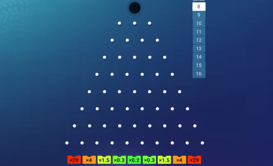 Plinko board with 8 rows