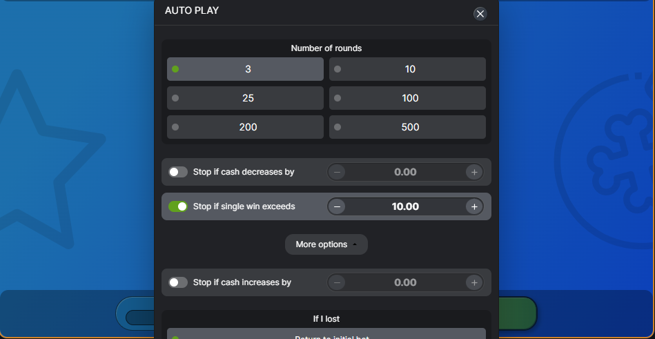 Mines Auto Play features and settings