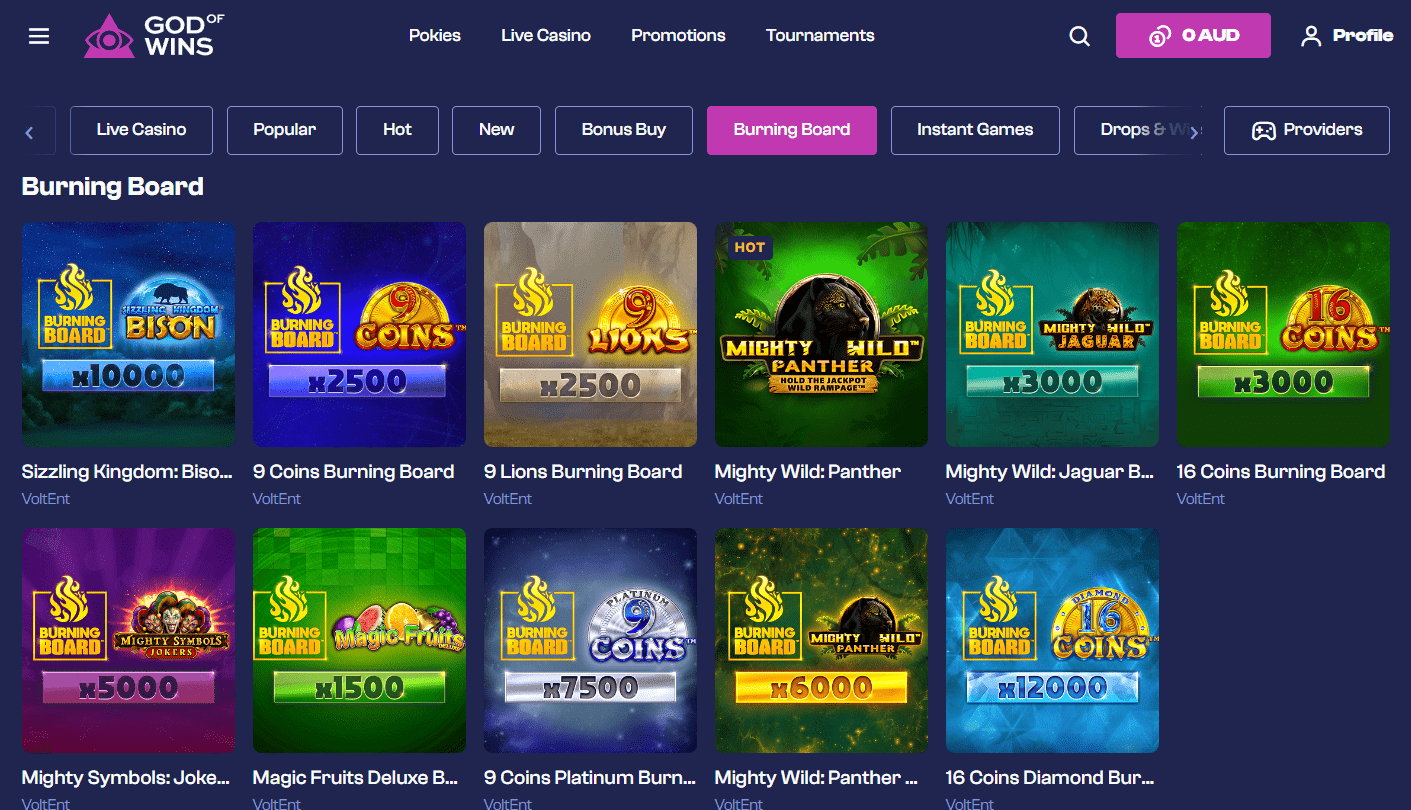 God of Wins Casino Burning Board games