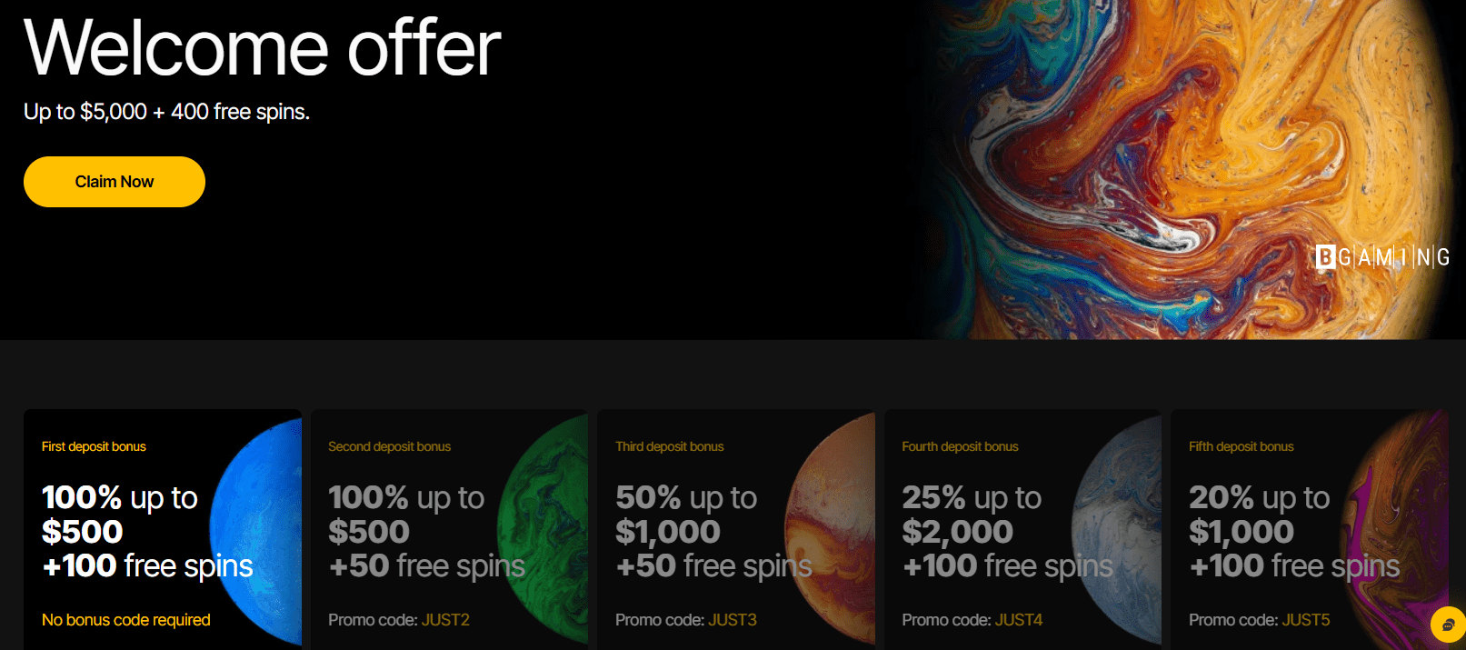 JustCasino welcome package