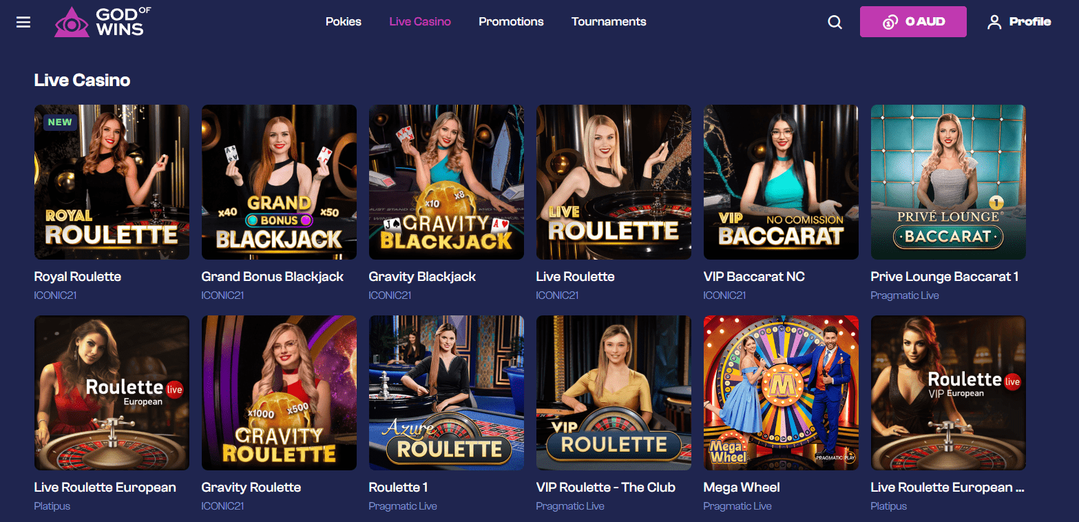 God of Wins Casino live dealers