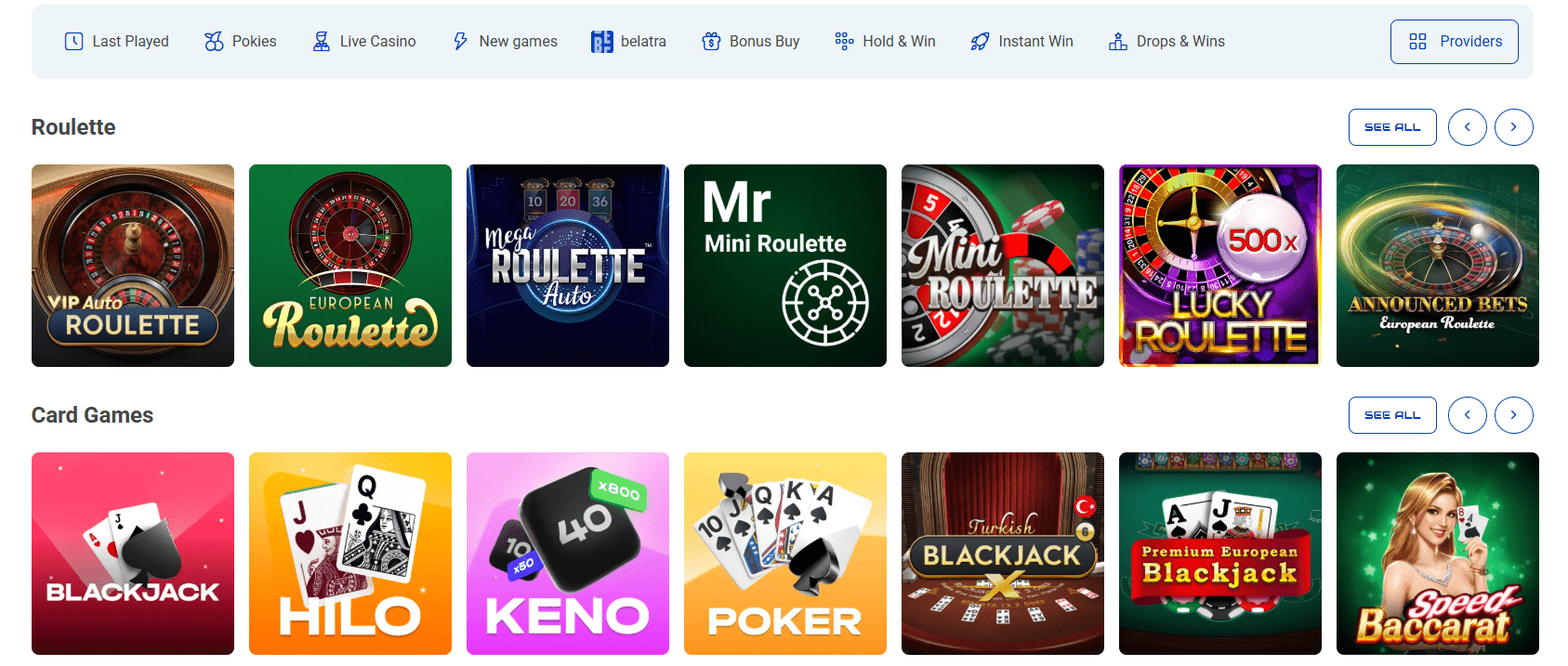 Rocket Spin Casino table games