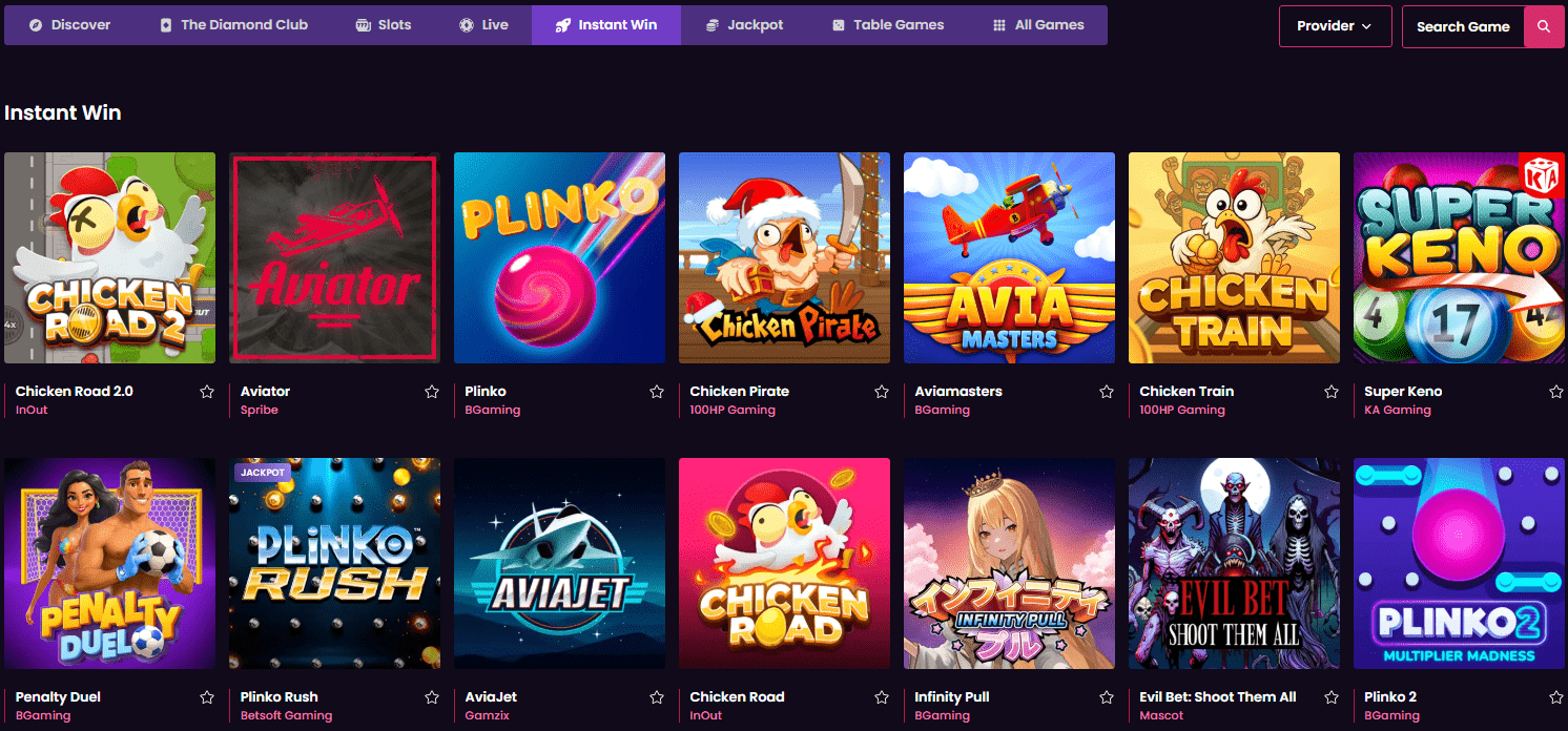 Vegas Now Casino instant win games