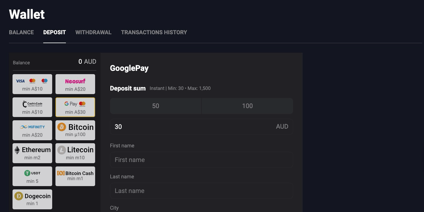 Woo Casino Payment Methods