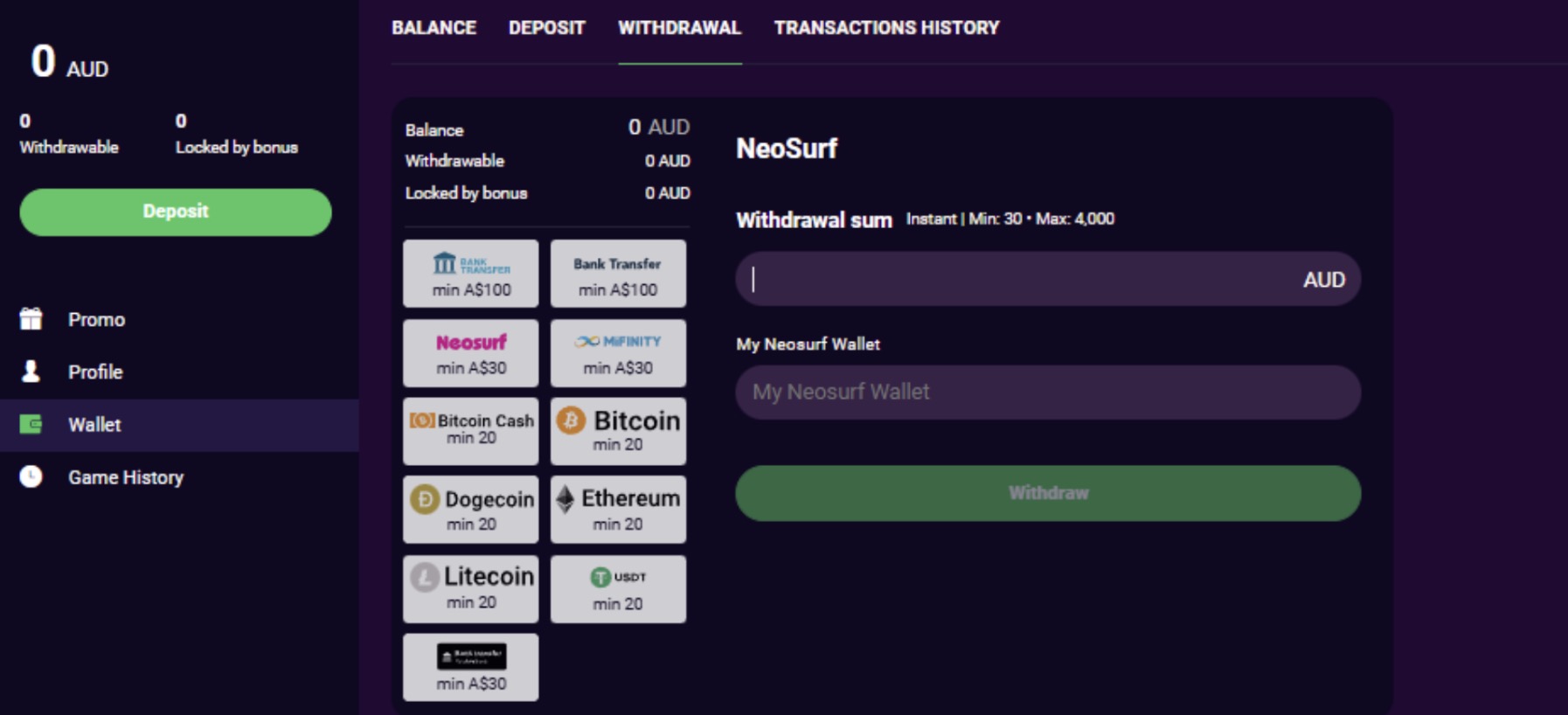 Spinando Casino Withdrawal methods