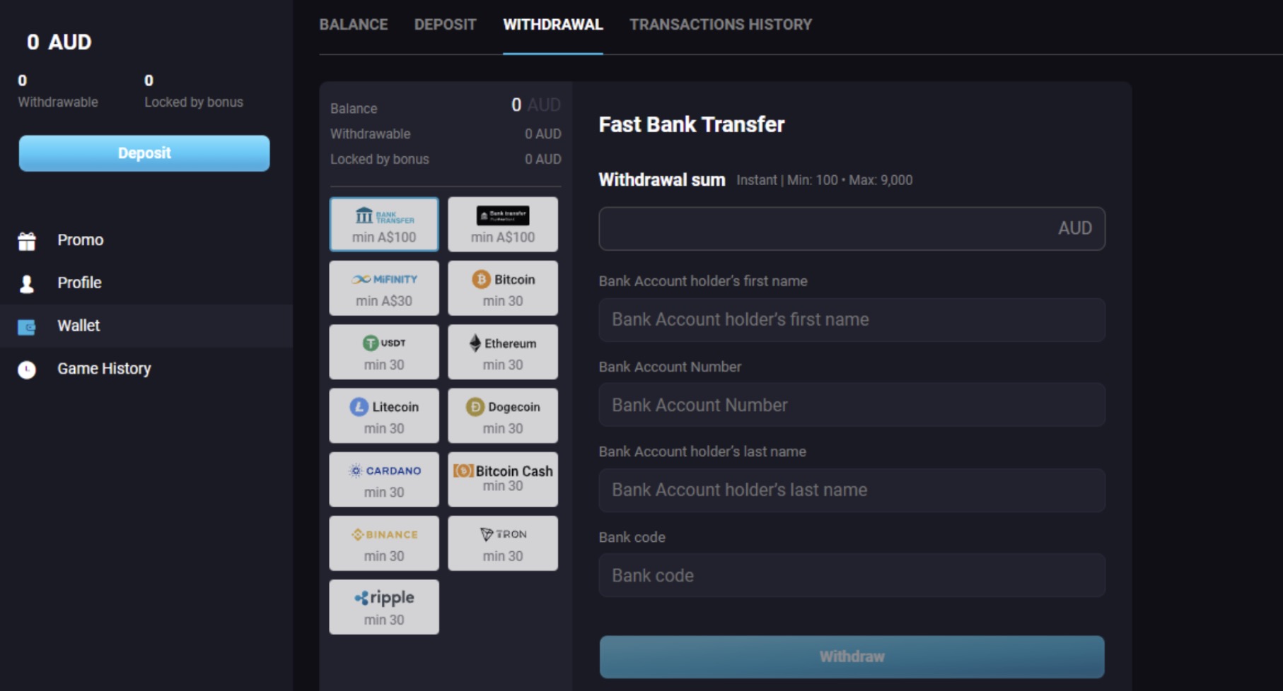 PlayMojo Casino Withdrawal methods