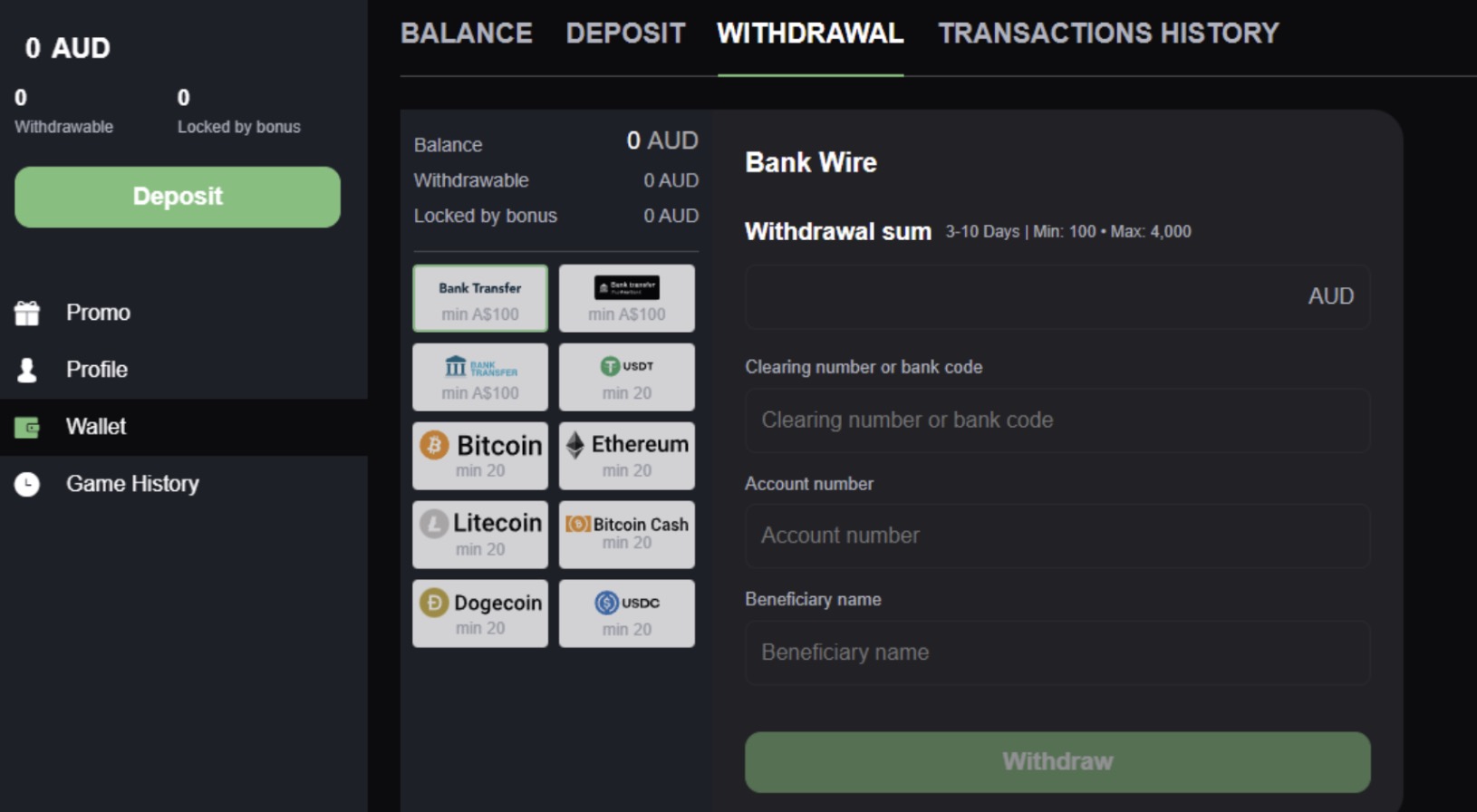 Slotozen Casino Withdrawal methods