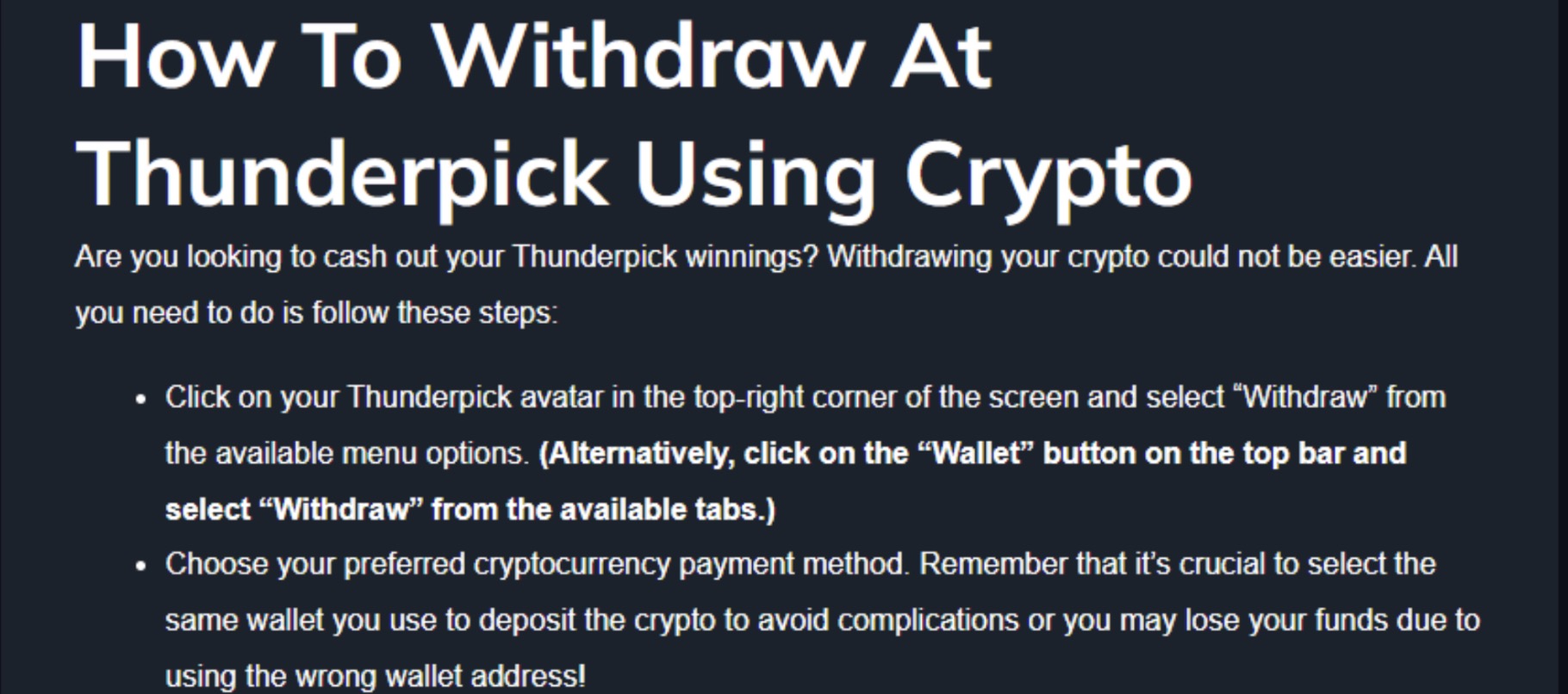 Thunderpick Casino withdrawal steps