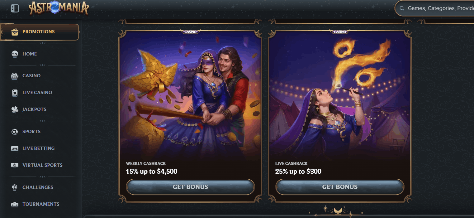 AstroMania Casino Cashback Bonuses