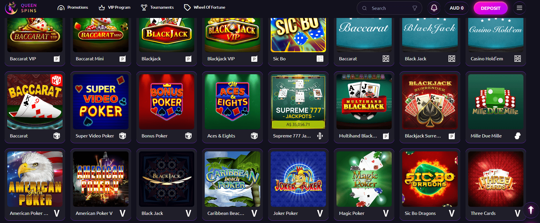 Queenspins Casino Table Games