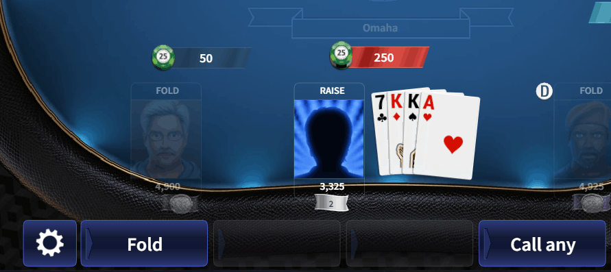 Omaha Poker 4 hole cards Fold or Call Any