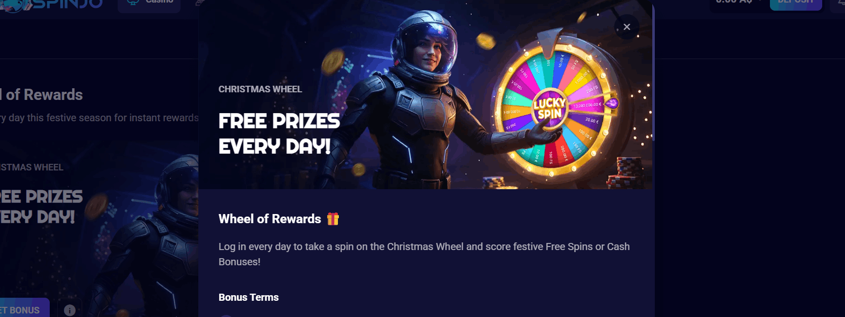 Spinjo Casino Fortune Wheel Bonus