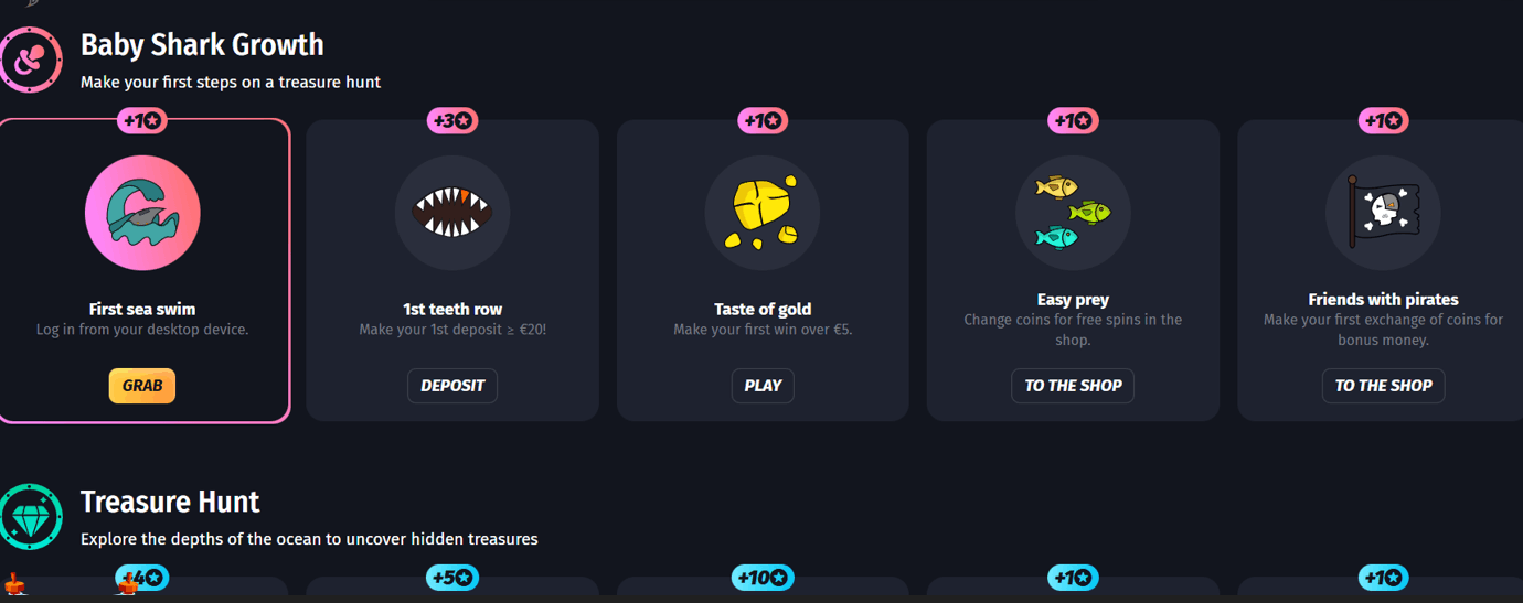 WinShark Casino Treasure Map and Achievements