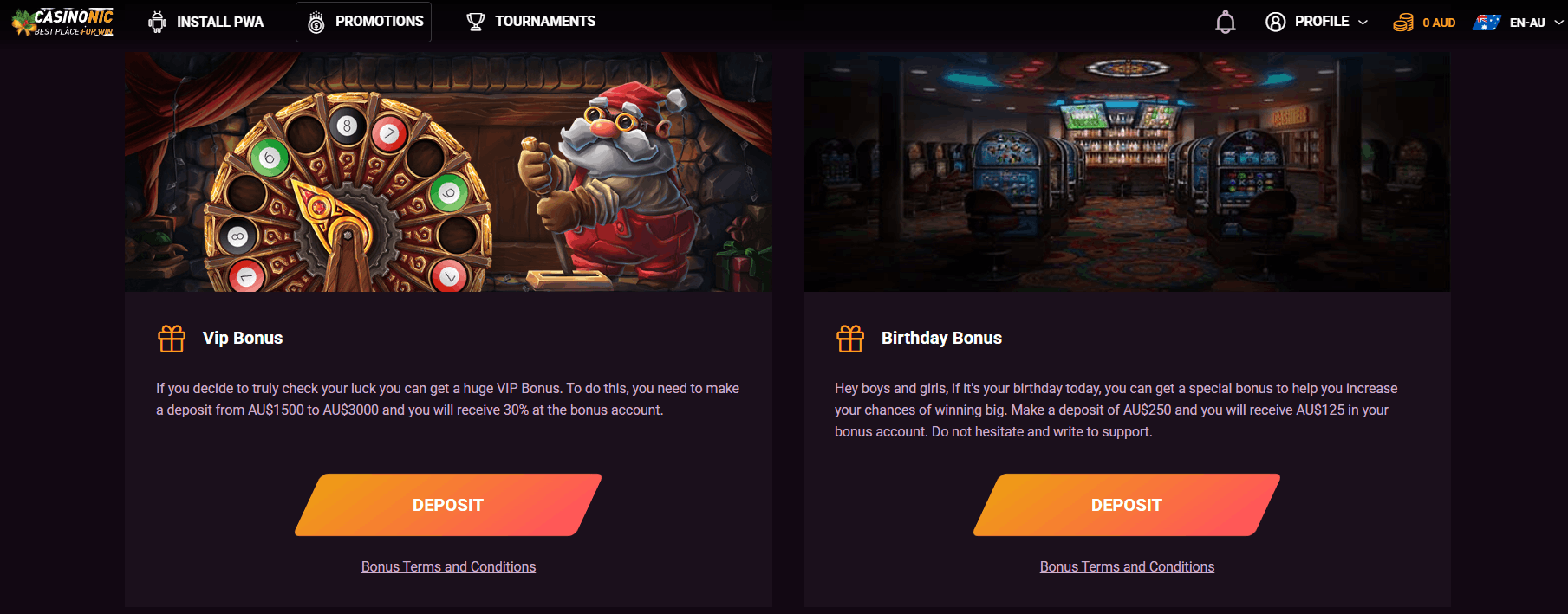 Casinonic VIP bonuses