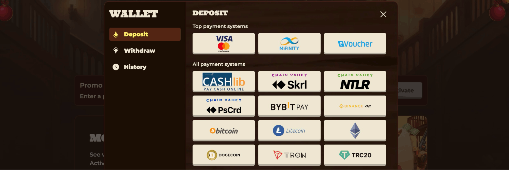 Smokace Casino payment methods