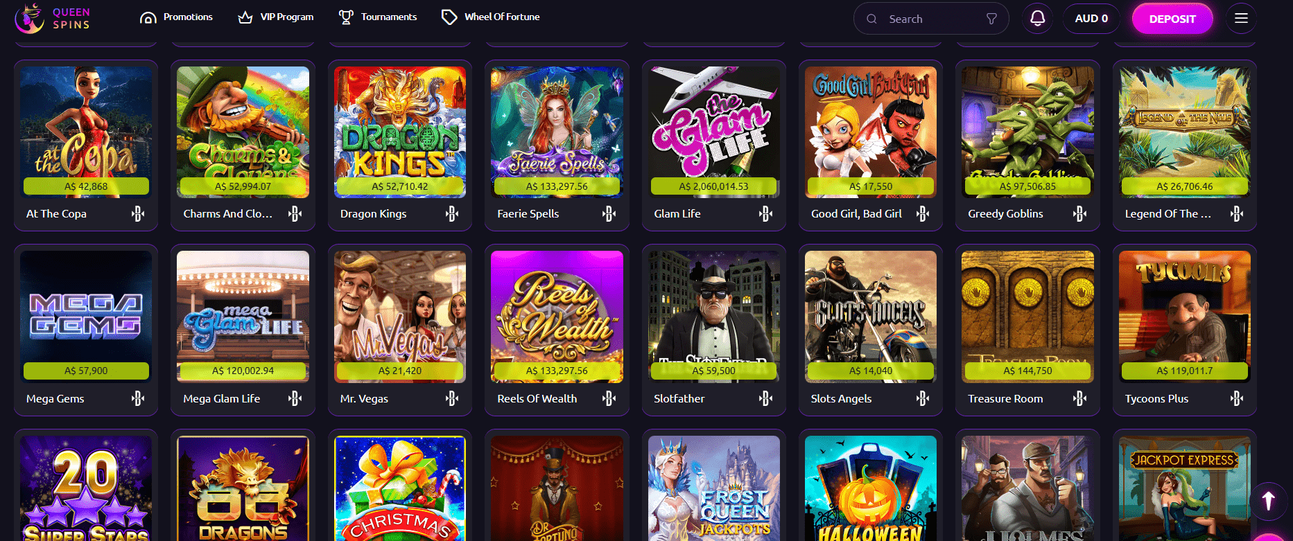 Queenspins Casino Jackpot Games