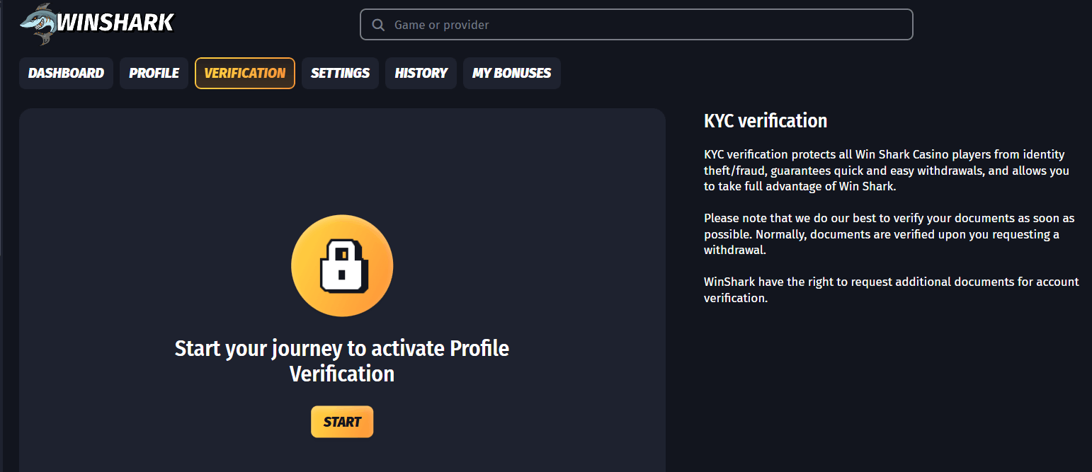WinShark Casino Verification