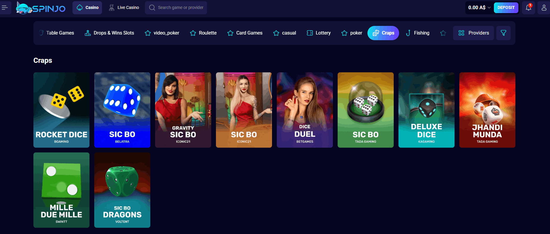 Spinjo Casino Real Money Craps