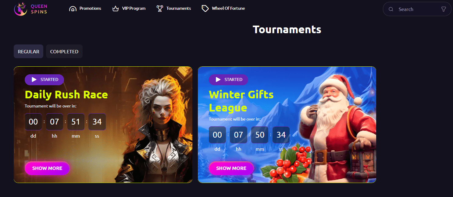 Queenspins Casino Tournaments