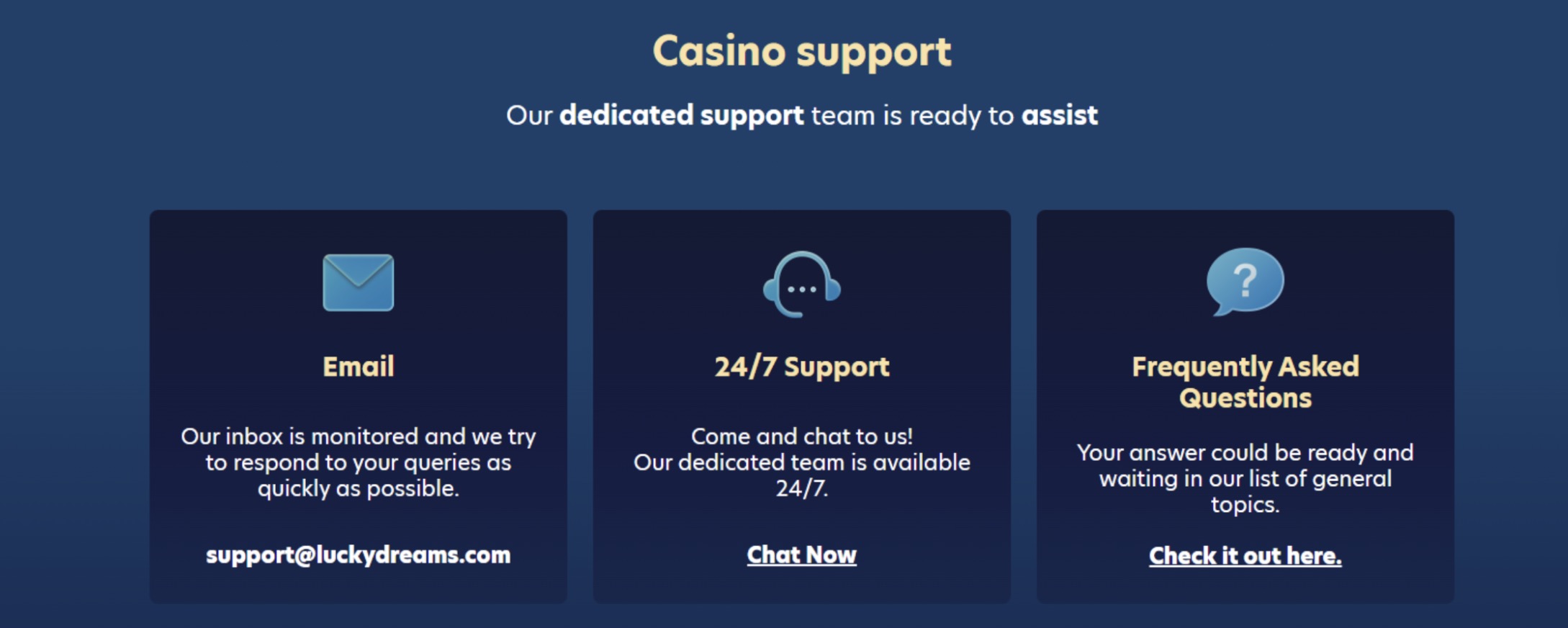 Lucky Dreams help centre