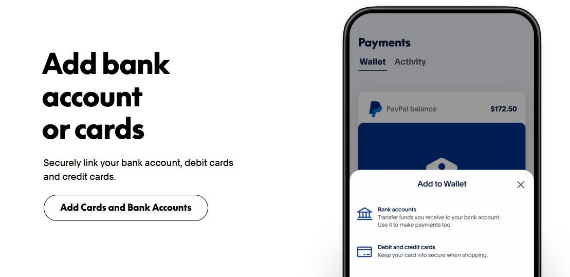 PayPal add card or bank account