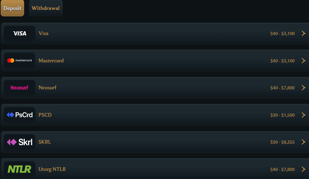 Talismania Casino Payment Methods