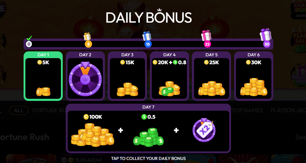 sweeps casinos daily login bonuses