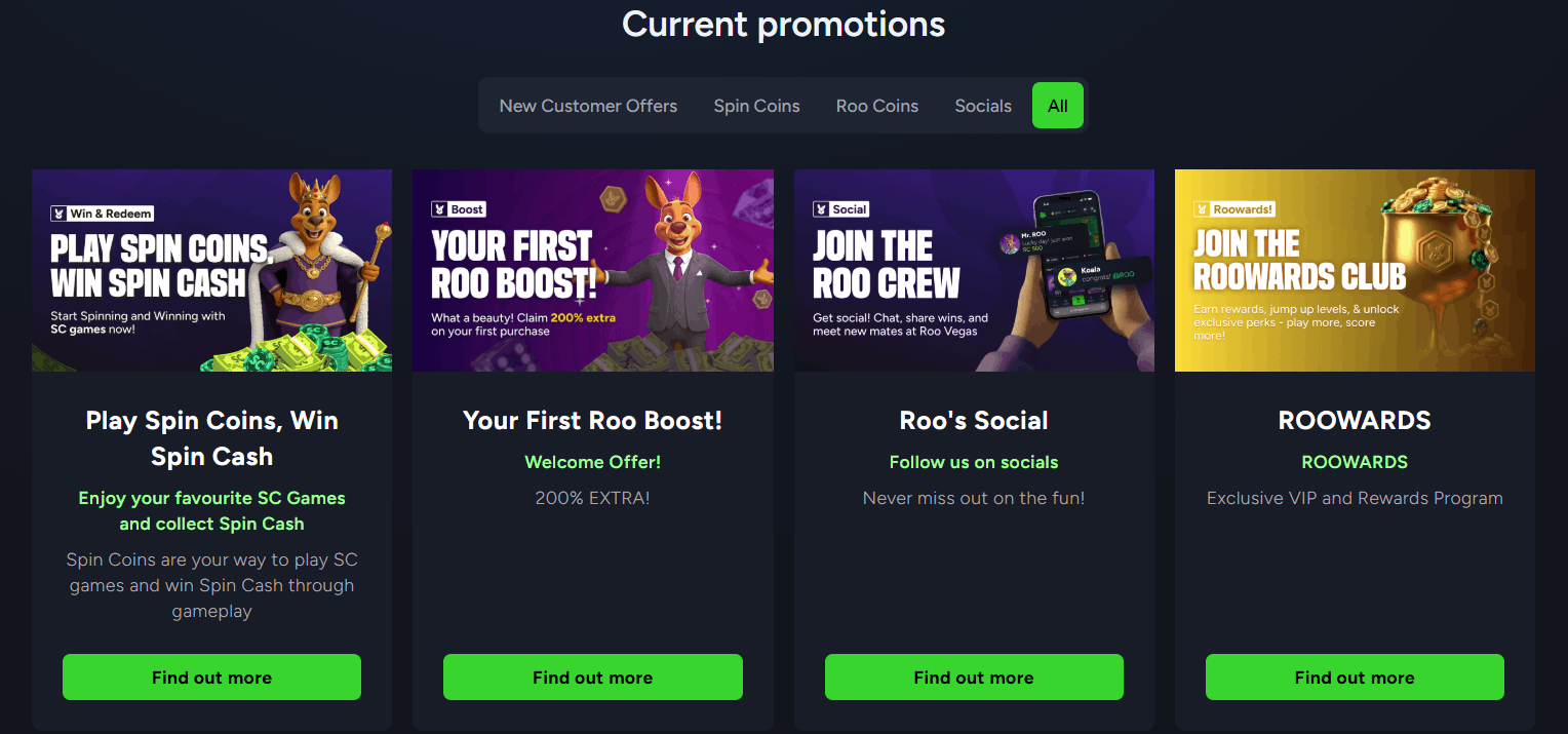 Roo Vegas sweeps bonuses