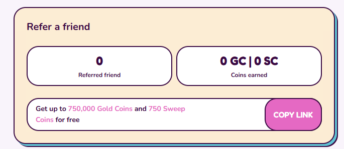 sweepstakes casino referral bonus