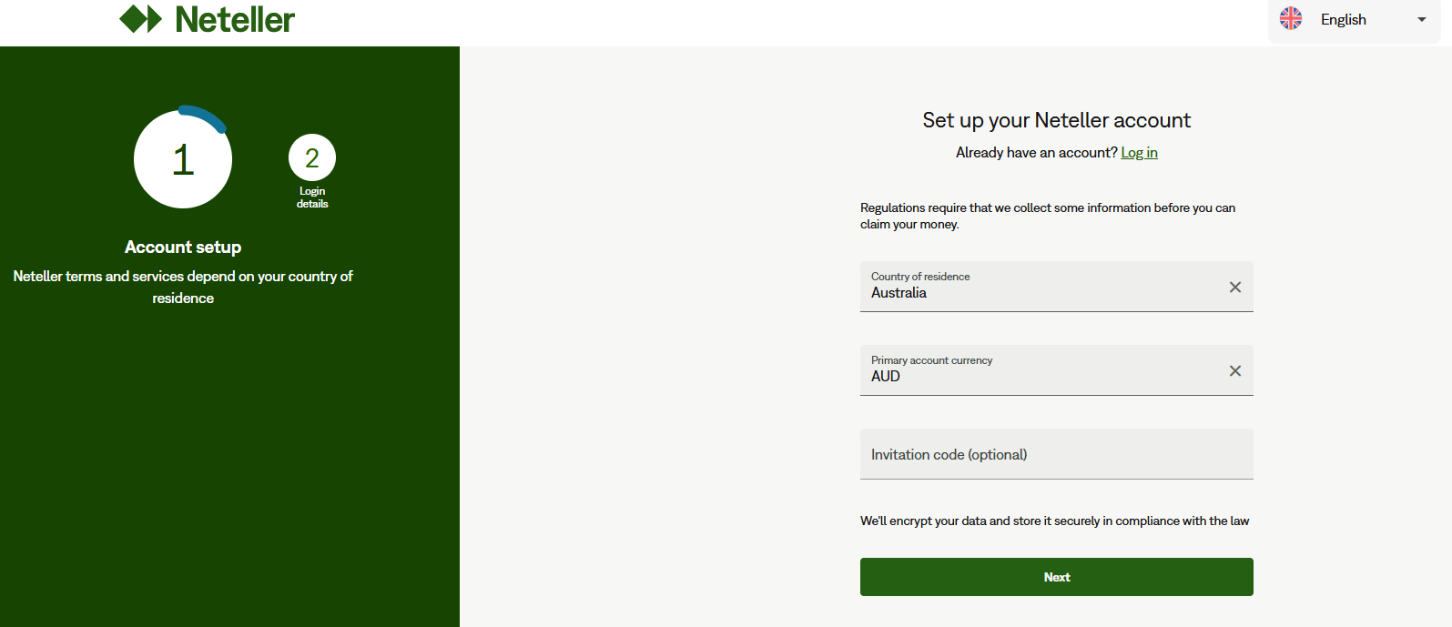 Neteller account creation