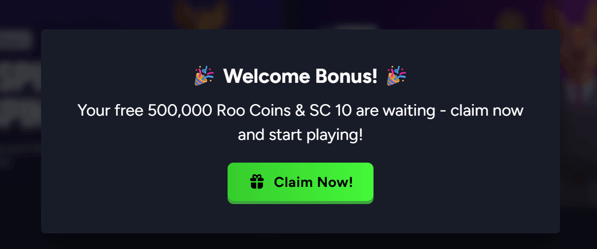 Roo Vegas no purchase welcome bonus