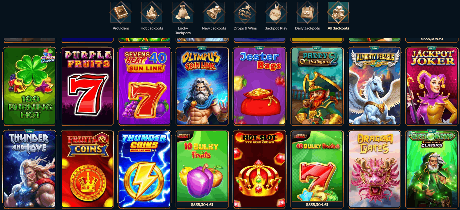 MonsterWin Casino jackpot games