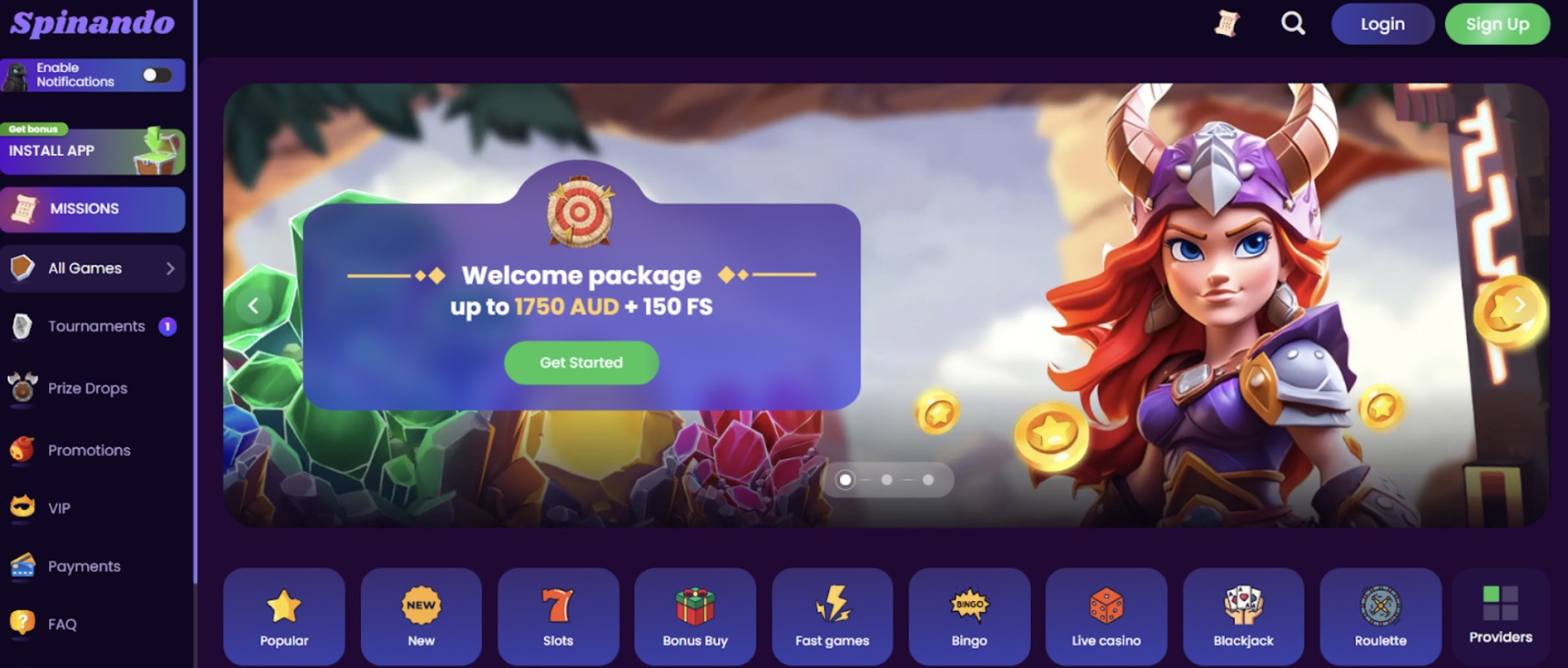 Spinando Casino welcome pack