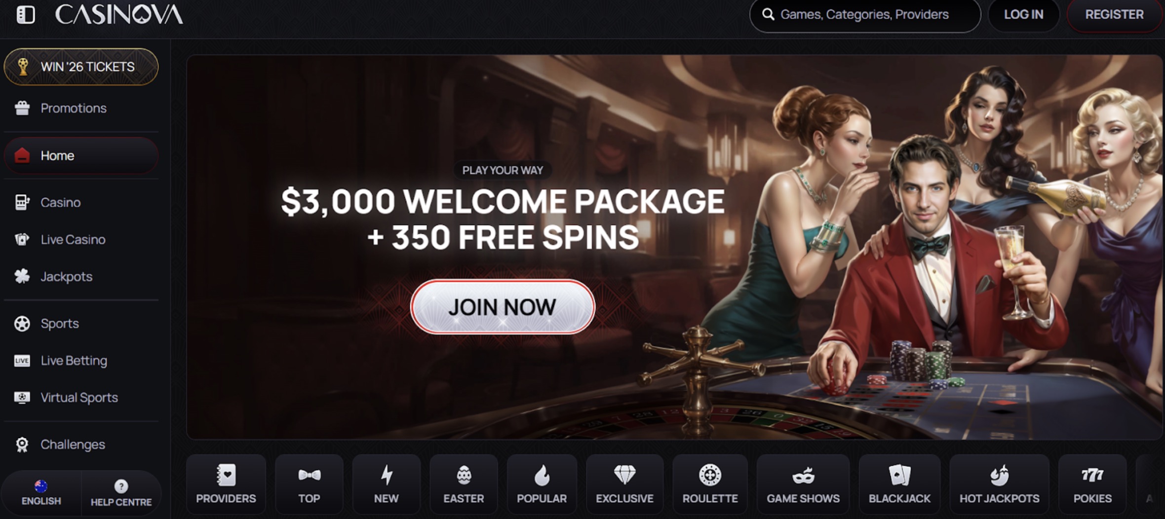 Casinova welcome bonus