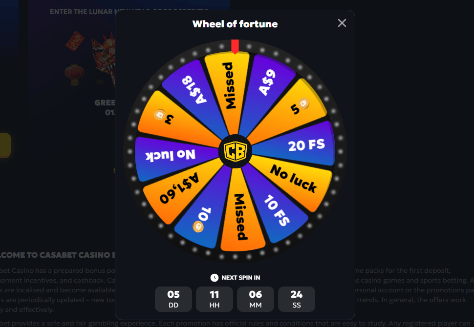 Casabet Casino Weekly Wheel of Fortune