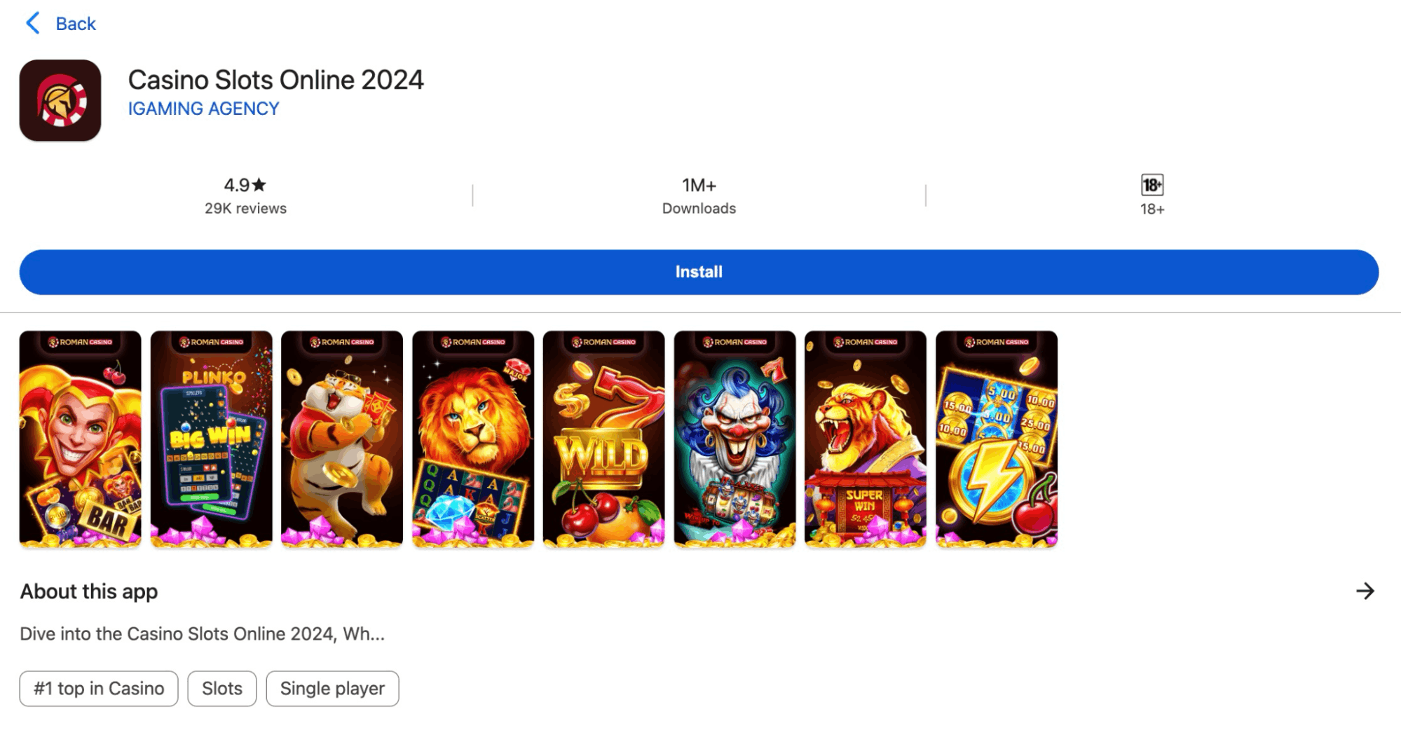 Roman Casino mobile app falsely advertised